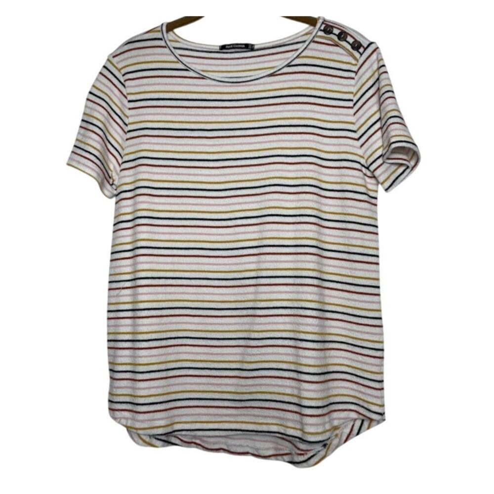 Pink Clover Rainbow Striped Top Womens Short Sleeve Textured Relaxed T-Shirt M
